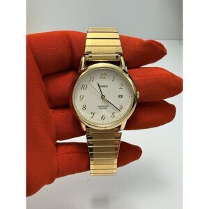 Timex Indiglo Quartz Gold Tone Watch Hadley-Roma Stretch Band Working